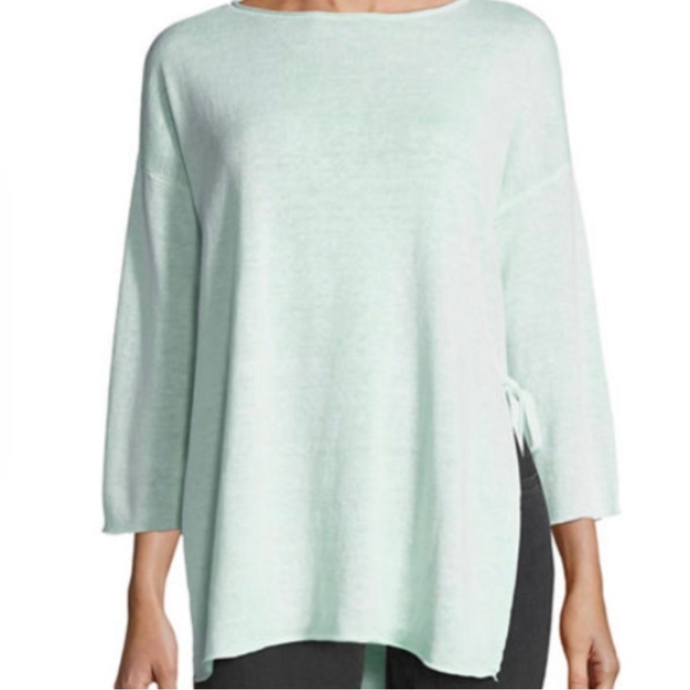 Eileen Fisher Mint Green Tie Side Slit Sweater